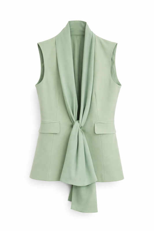 Gilet menta elegante con nodo frontale