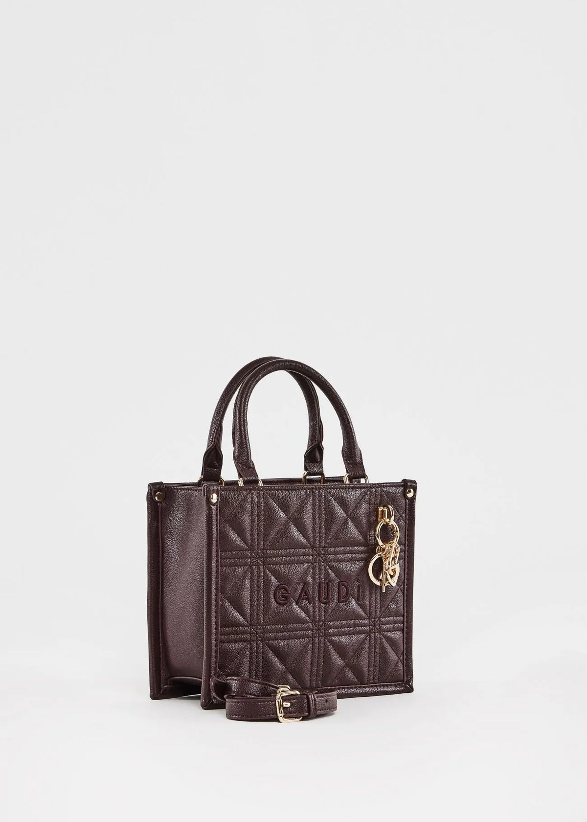 Mini shopping bag matelassé bordeaux con charm