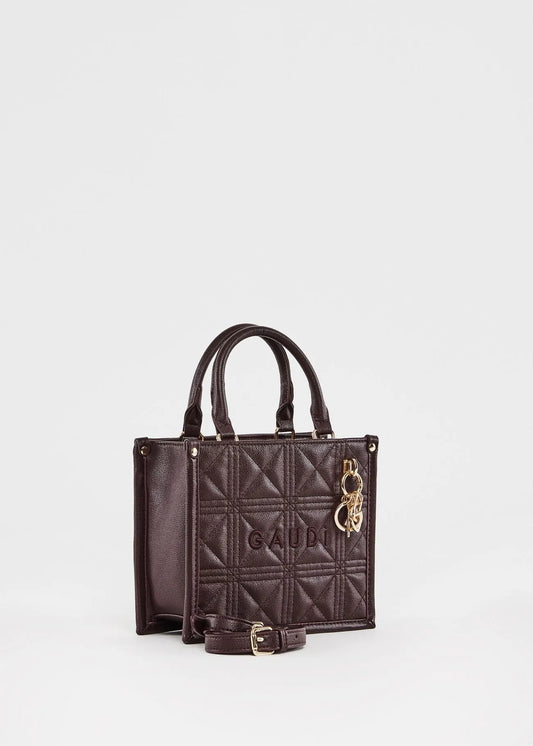 Mini shopping bag matelassé bordeaux con charm