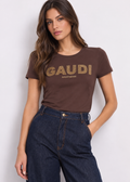 T-shirt marrone da donna in jersey elasticizzato