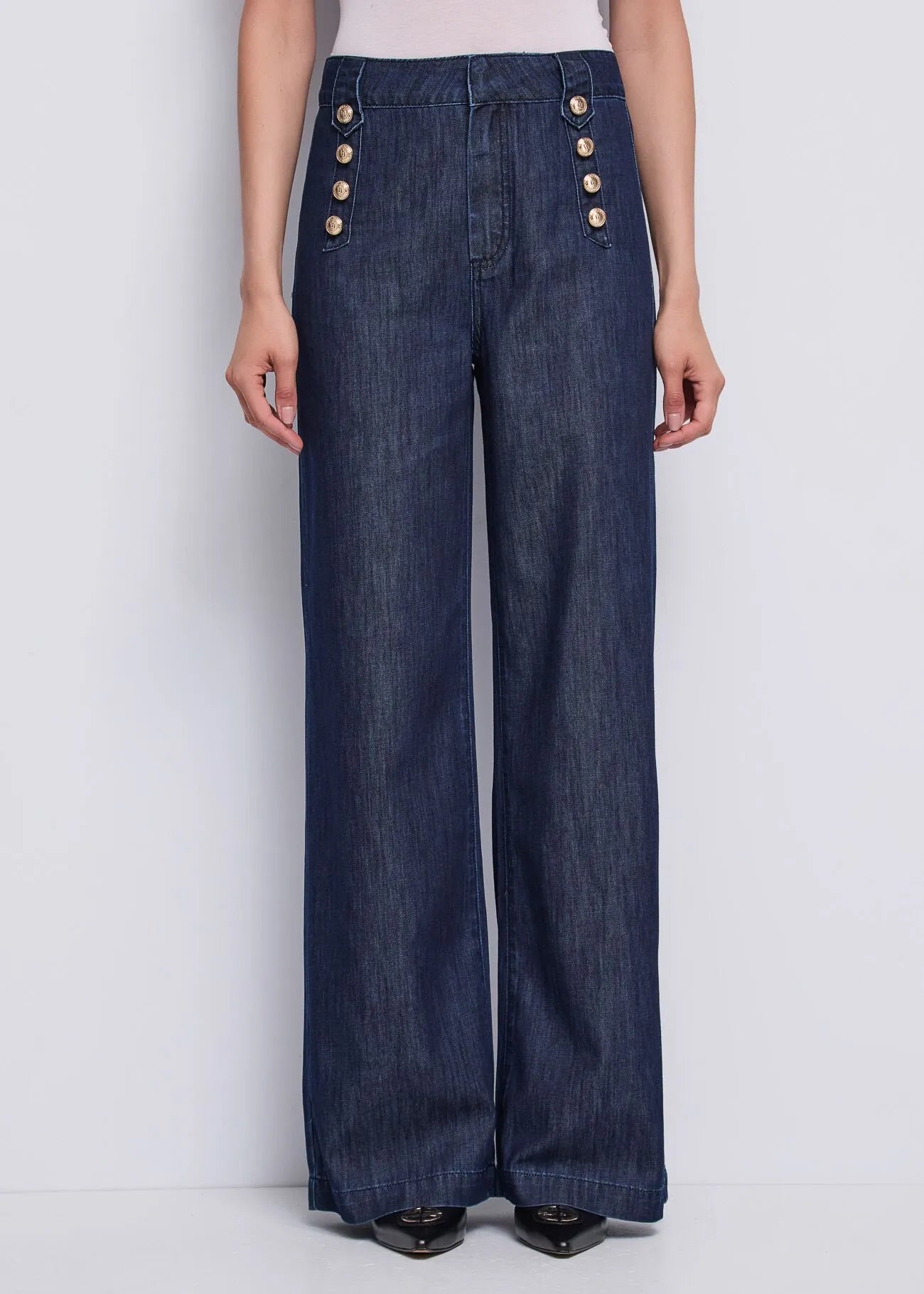 Jeans wide leg da donna con bottoni dorati