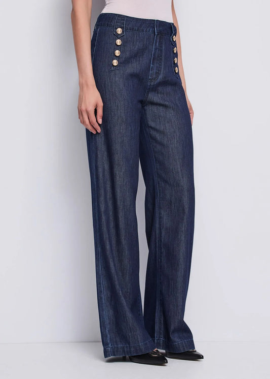 Jeans wide leg da donna con bottoni dorati
