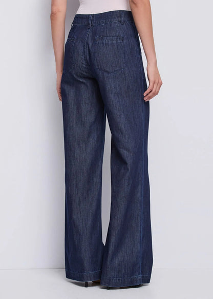 Jeans wide leg da donna con bottoni dorati
