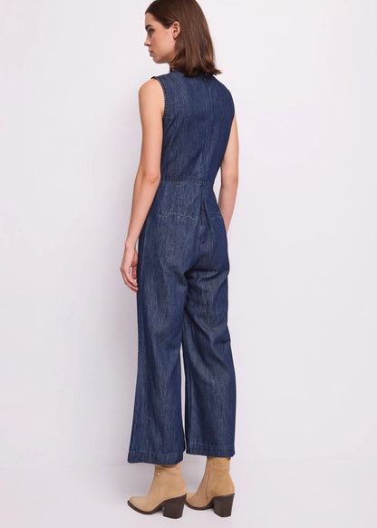 Tuta da donna in denim con bottoni dorati