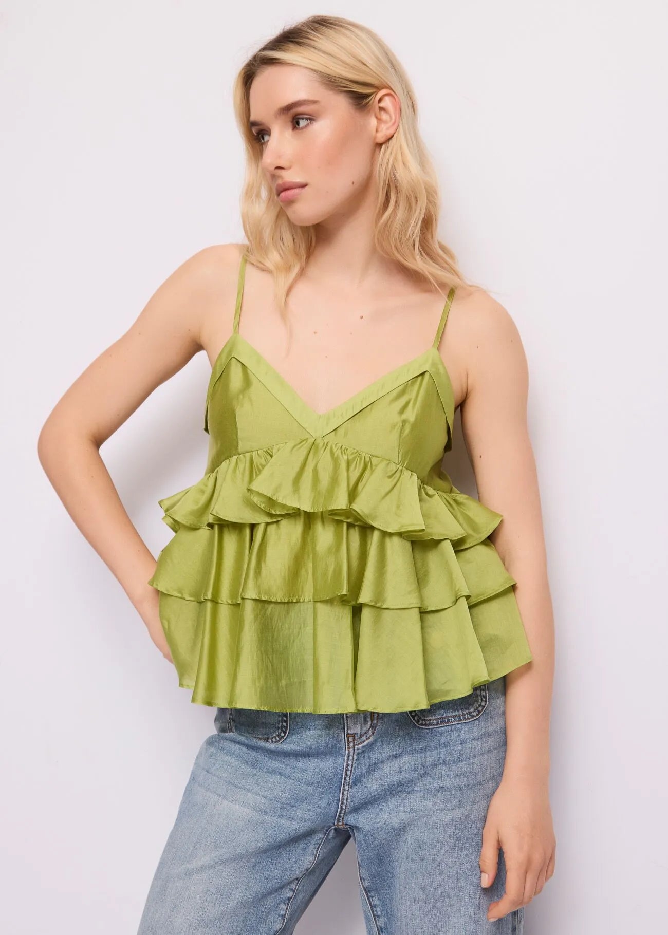 Top verde da donna con spalline