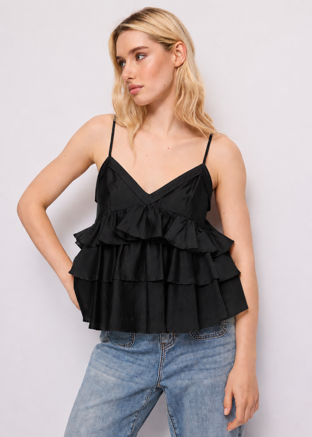 Top nero da donna con spalline