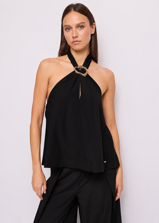 Top nero da donna con dettaglio gioiello