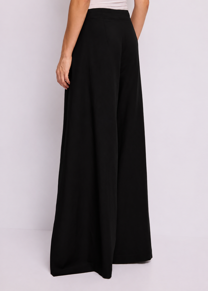 Pantaloni neri da donna in lino con nodo