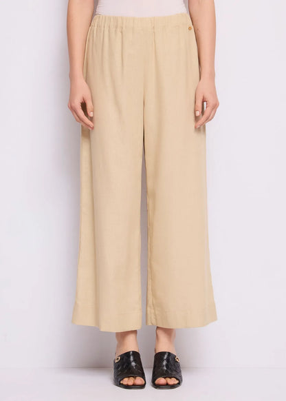 Pantaloni beige da donna in misto lino