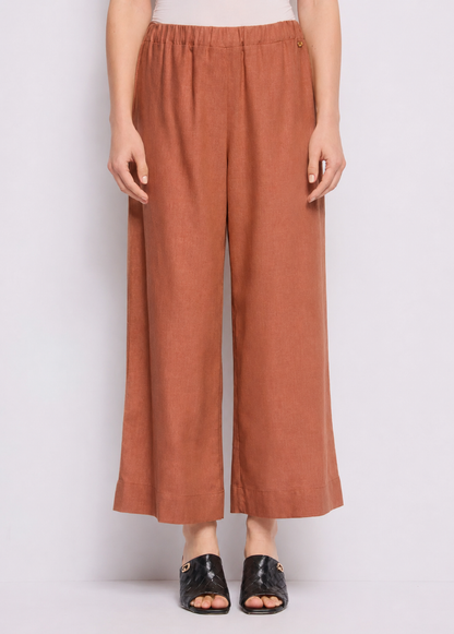 Pantaloni marroni da donna in misto lino