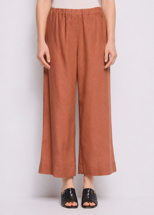 Pantaloni marroni da donna in misto lino