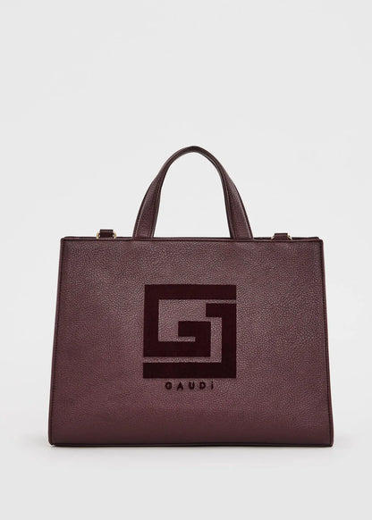 Shopping bag bordeaux con logo e tracolla