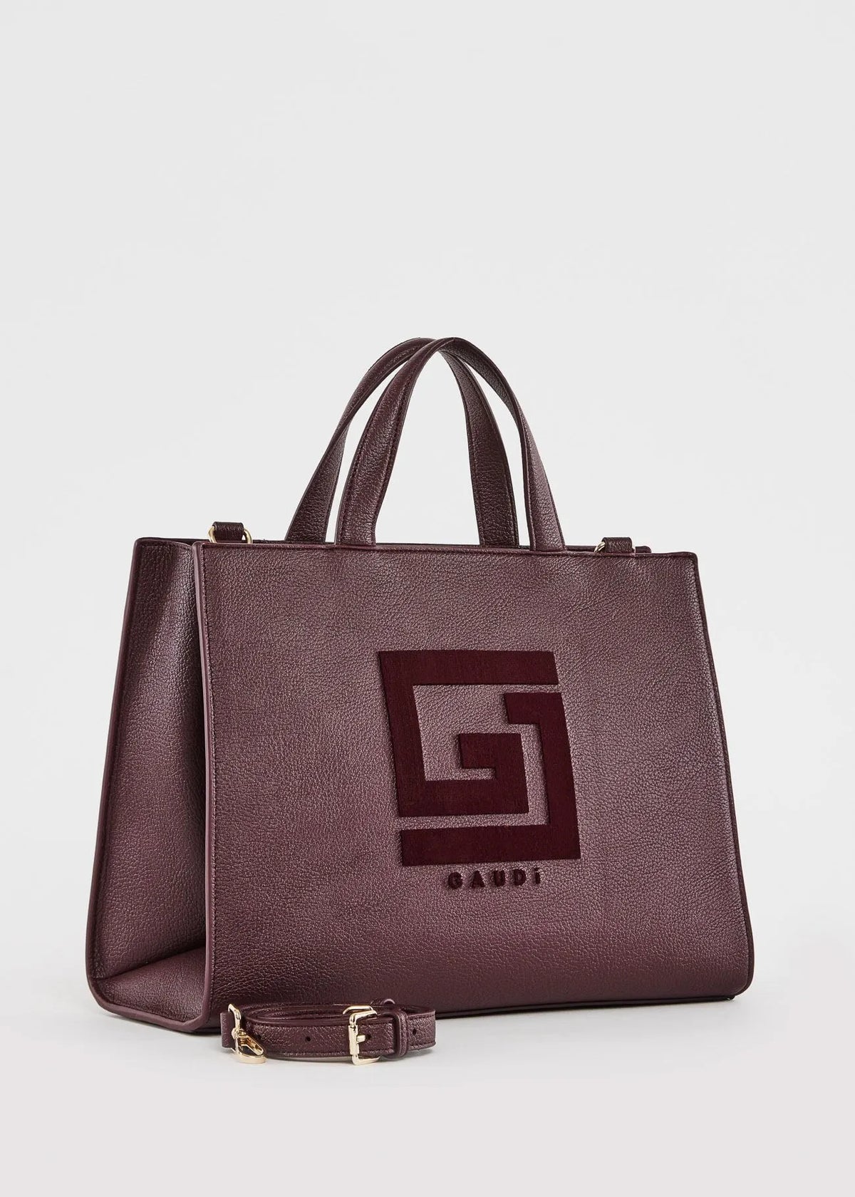 Shopping bag bordeaux con logo e tracolla