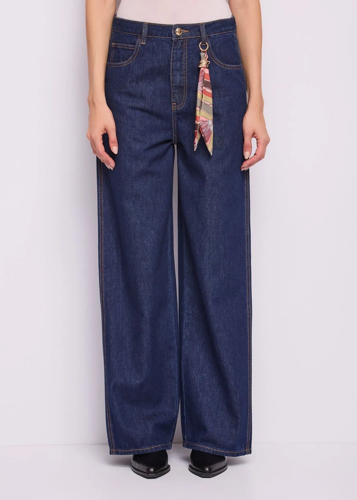 Jeans wide leg da donna con foulard