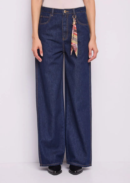Jeans wide leg da donna con foulard
