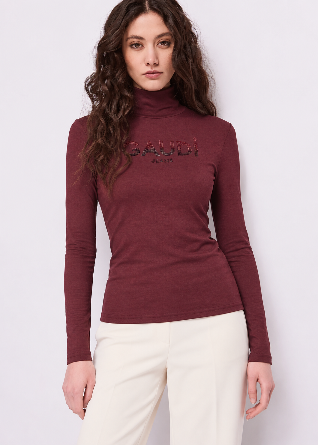 T-shirt da donna con collo dolcevita e logo