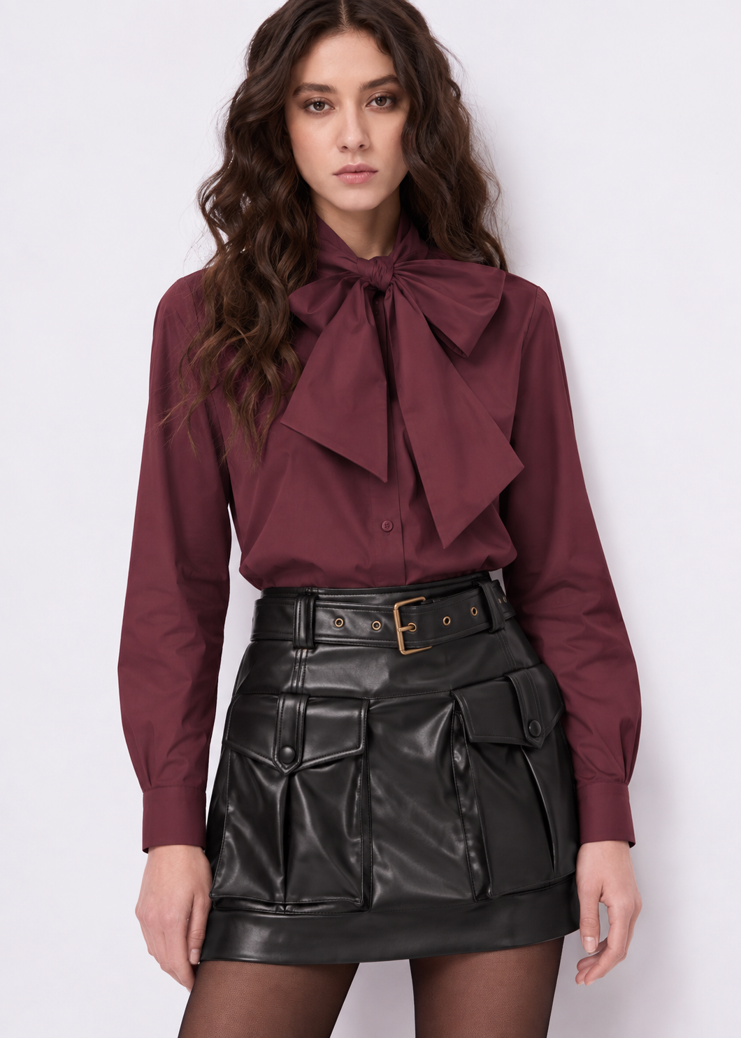 Camicia da donna in popeline con fiocco