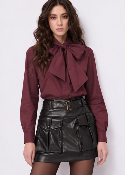 Camicia da donna in popeline con fiocco