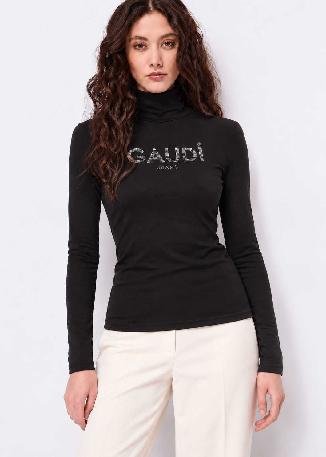 T-shirt da donna con collo dolcevita e logo