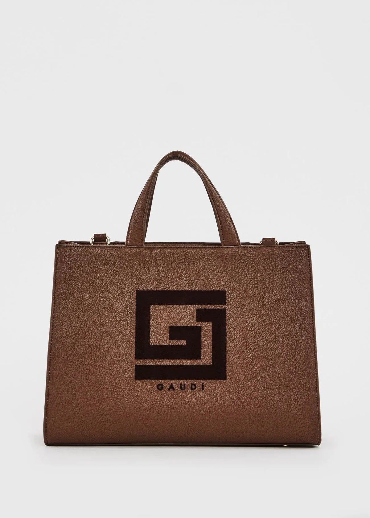 Shopping bag marrone con logo e tracolla
