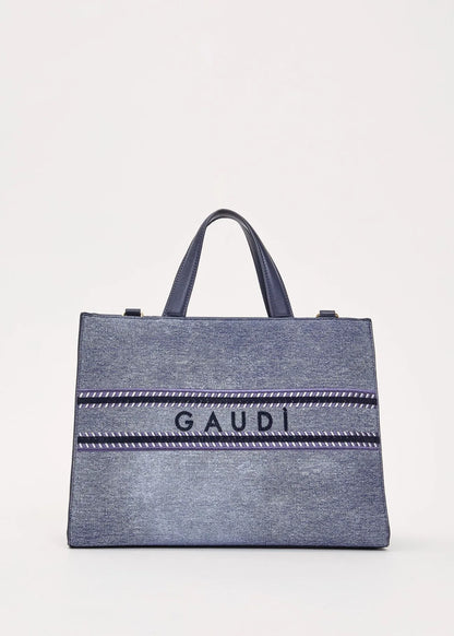 Shopping bag effetto denim con tracolla