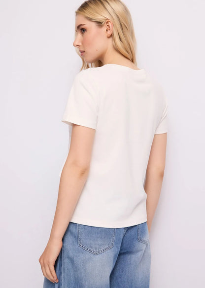 T-shirt bianca da donna con fiocco e strass