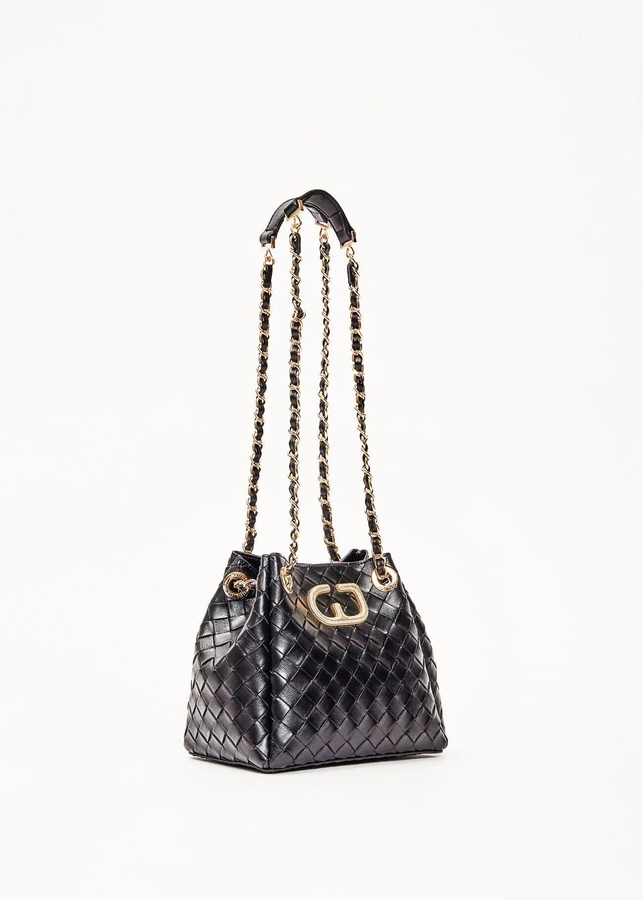 Borsa a secchiello nera intrecciata
