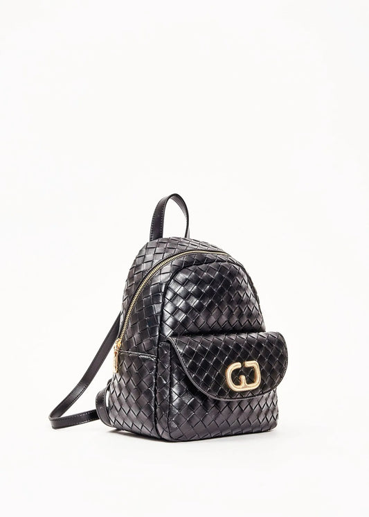 Zaino nero in similpelle intrecciata