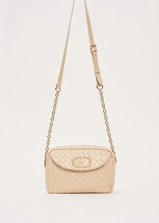 Borsa crossbody beige intrecciata