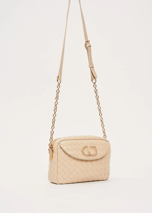 Borsa crossbody beige intrecciata