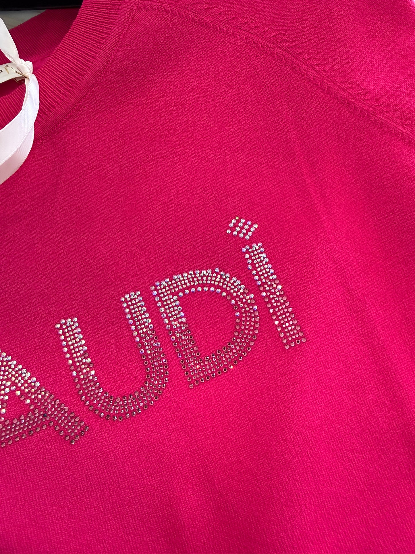 Maglia fucsia da donna con logo e strass