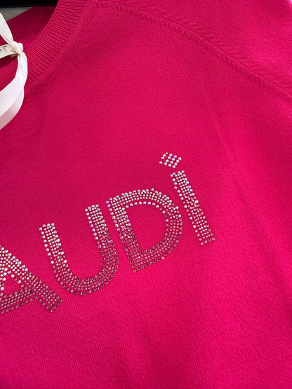 Maglia fucsia da donna con logo e strass