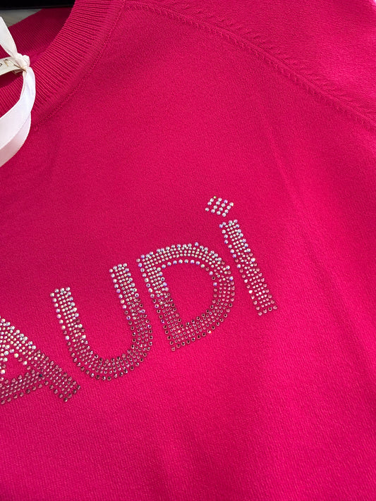 Maglia fucsia da donna con logo e strass