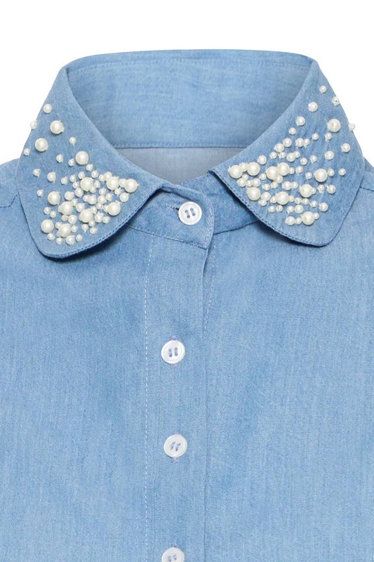 Colletto di jeans con perle