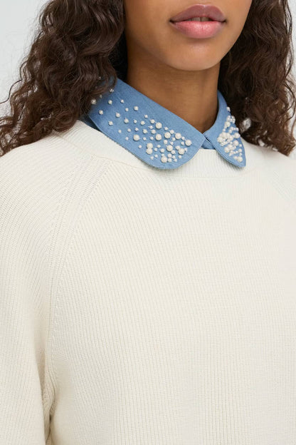 Colletto di jeans con perle