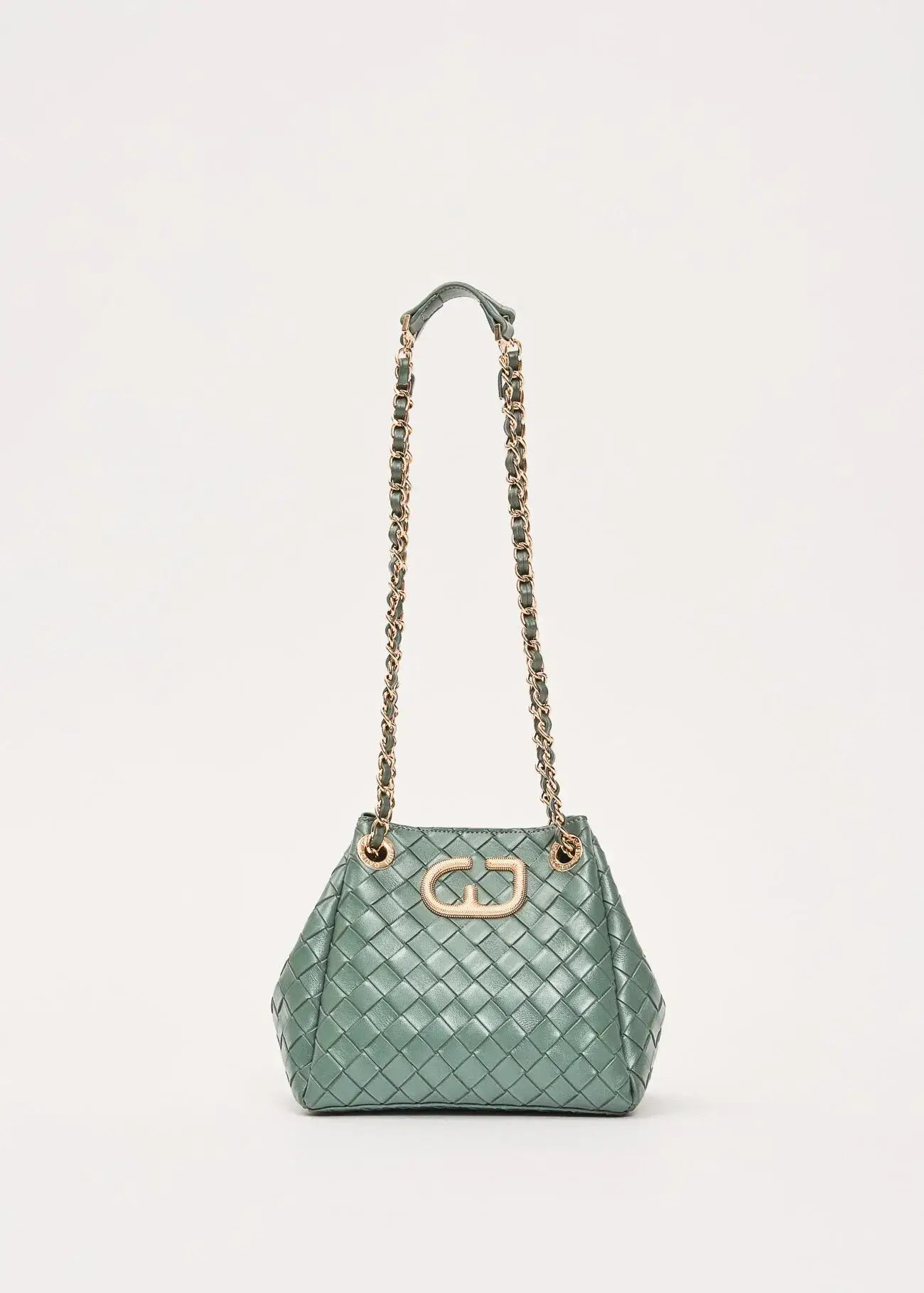 Borsa a secchiello verde intrecciata