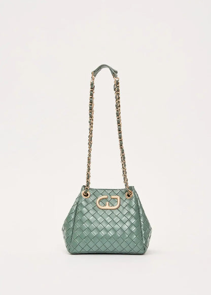 Borsa a secchiello verde intrecciata