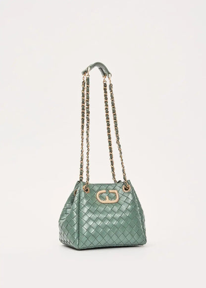 Borsa a secchiello verde intrecciata
