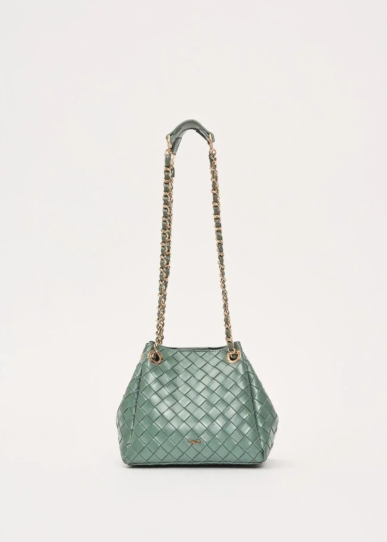 Borsa a secchiello verde intrecciata