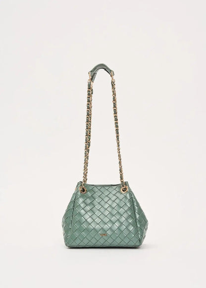 Borsa a secchiello verde intrecciata