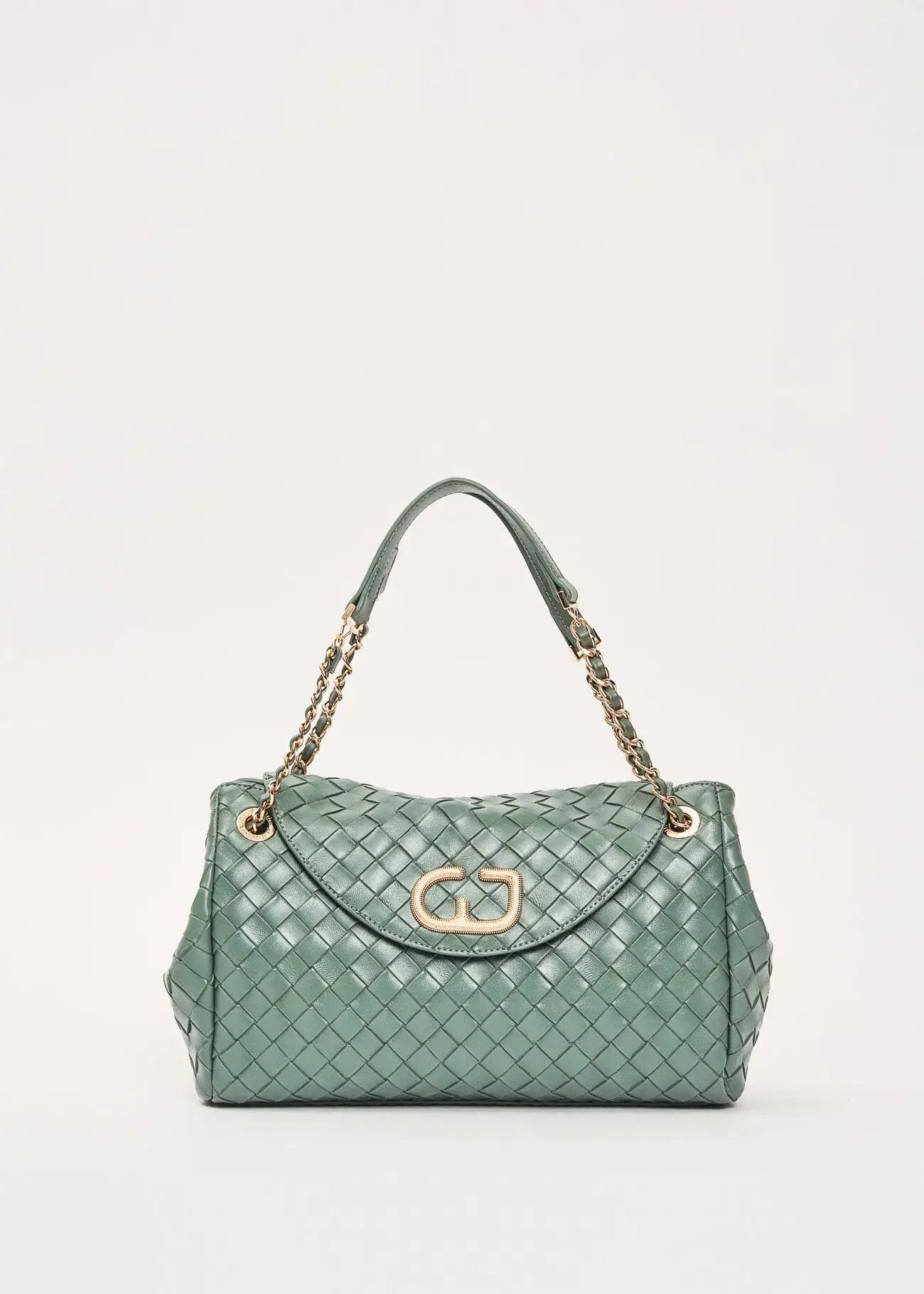 Borsa a spalla verde intrecciata