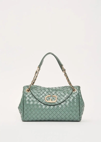 Borsa a spalla verde intrecciata