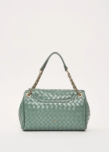Borsa a spalla verde intrecciata