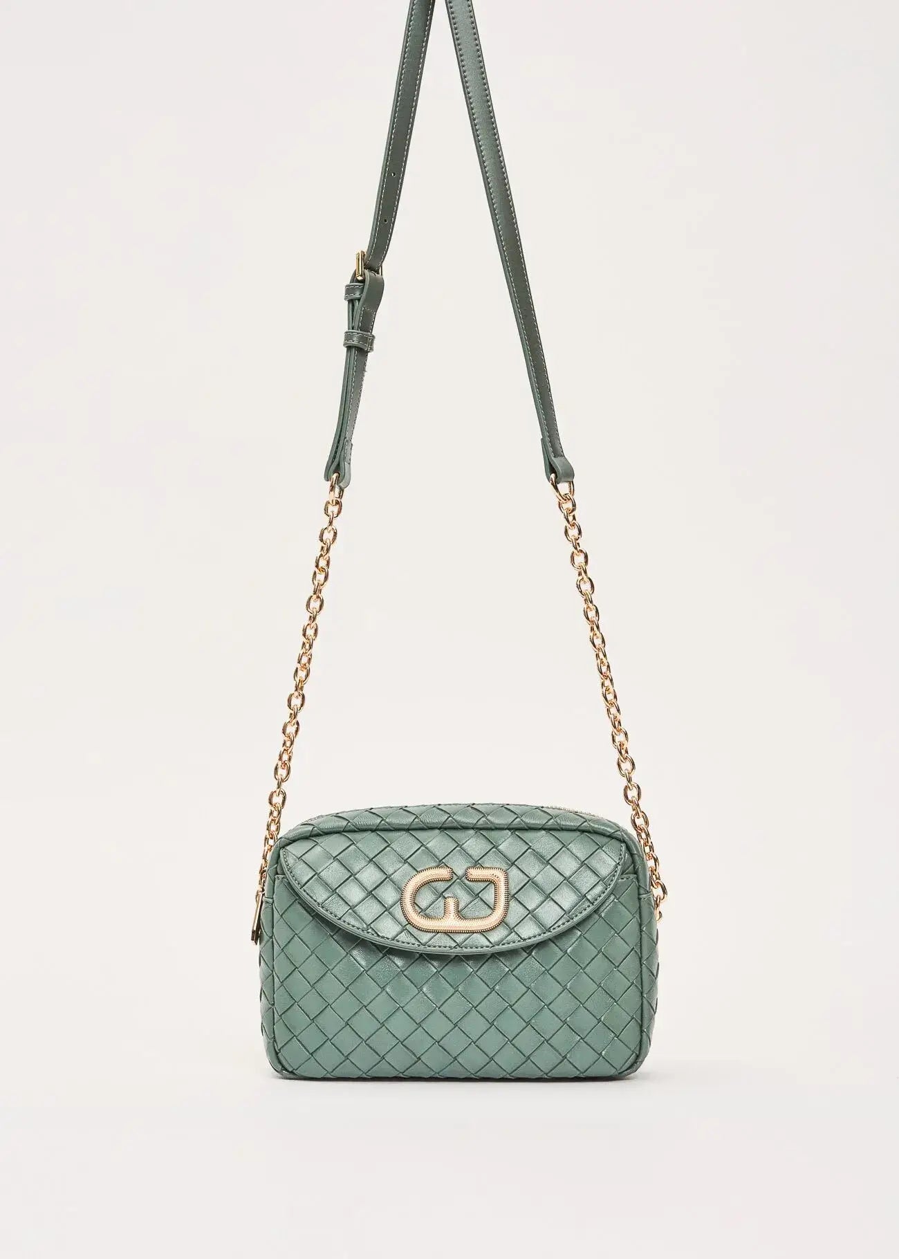 Borsa crossbody verde intrecciata