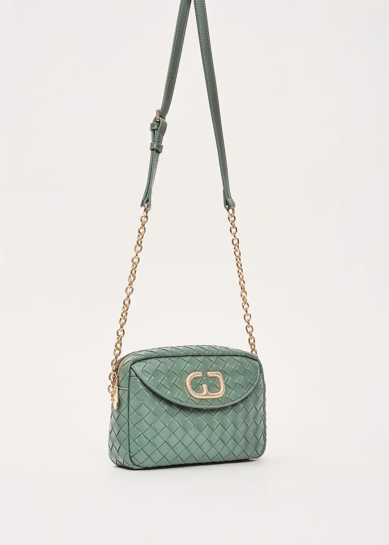 Borsa crossbody verde intrecciata