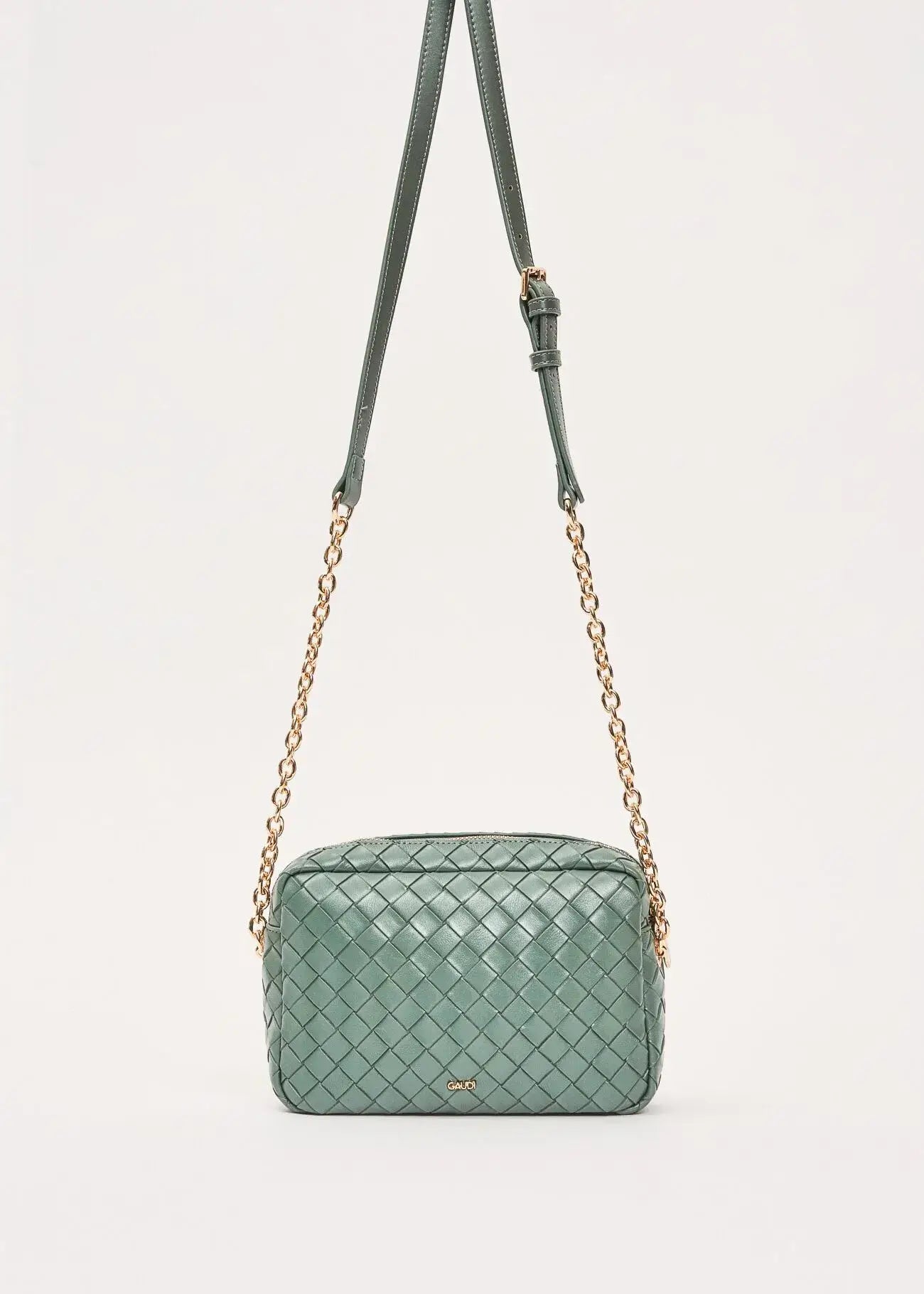 Borsa crossbody verde intrecciata