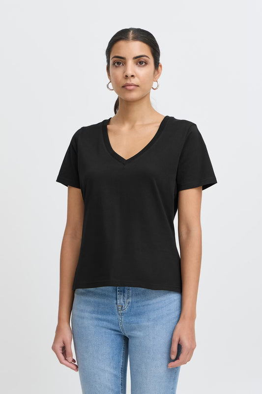 T-shirt nera in cotone con scollo a"V"