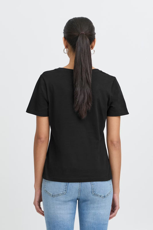 T-shirt nera in cotone con scollo a"V"
