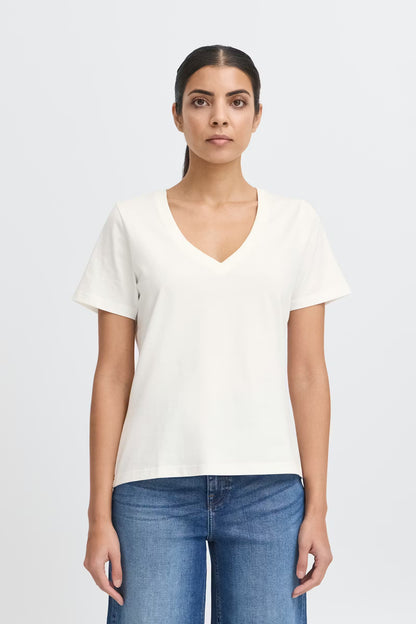 T-shirt bianca in cotone scollo a "v"