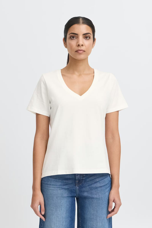 T-shirt bianca in cotone scollo a "v"